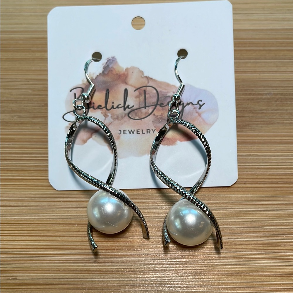 Silver And White Twisted Hoop Earrings